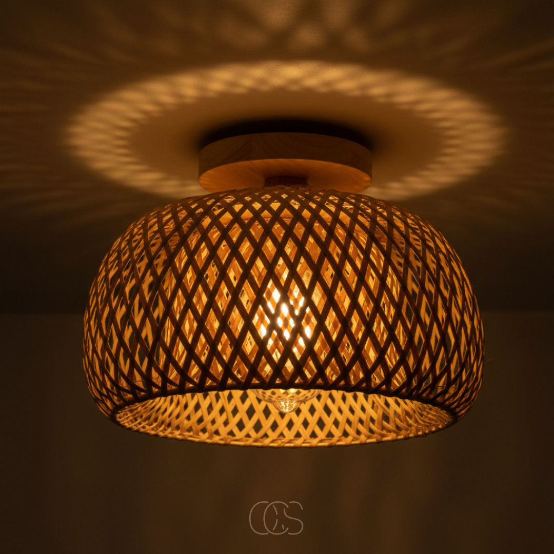 Gevlochten Rotan Plafondlamp Ø30cm Naturel Handgemaakt Sfeerverlichting Scandinavisch Design Woonkamer Slaapkamer