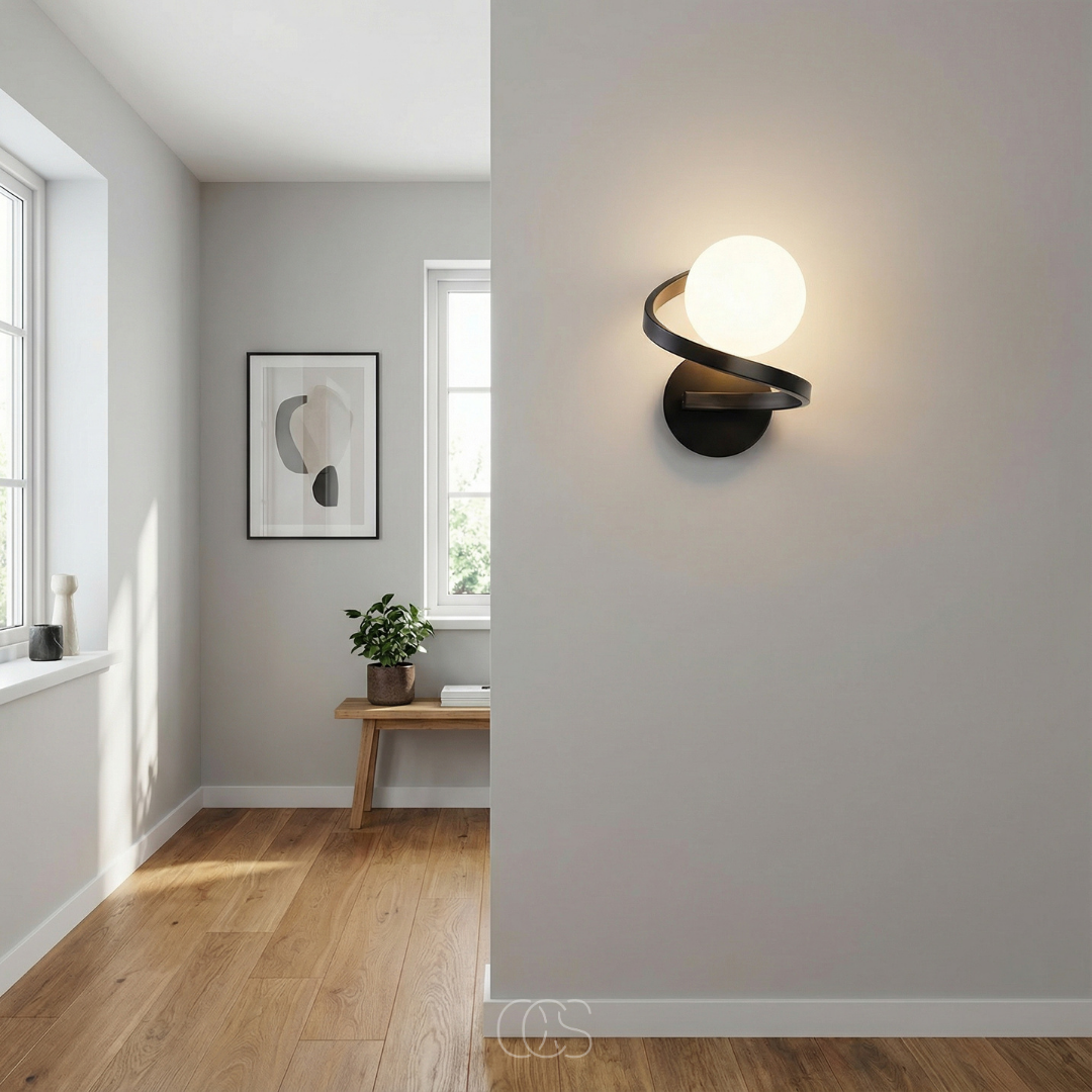 Wandlamp Matglas met Metalen Ring Zwart Spatwaterdicht IP44 Modern Design voor Hal Slaapkamer en Badkamer