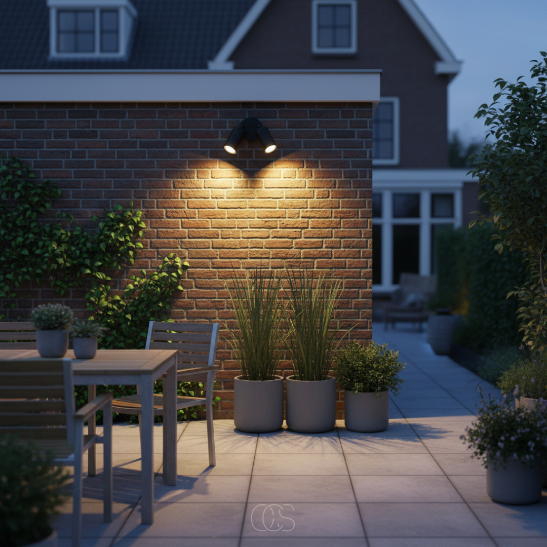 Verstelbare Dubbele LED Buitenwandlamp Zwart Aluminium Glas 20W IP65 Weerbestendig Spotverlichting Gevel