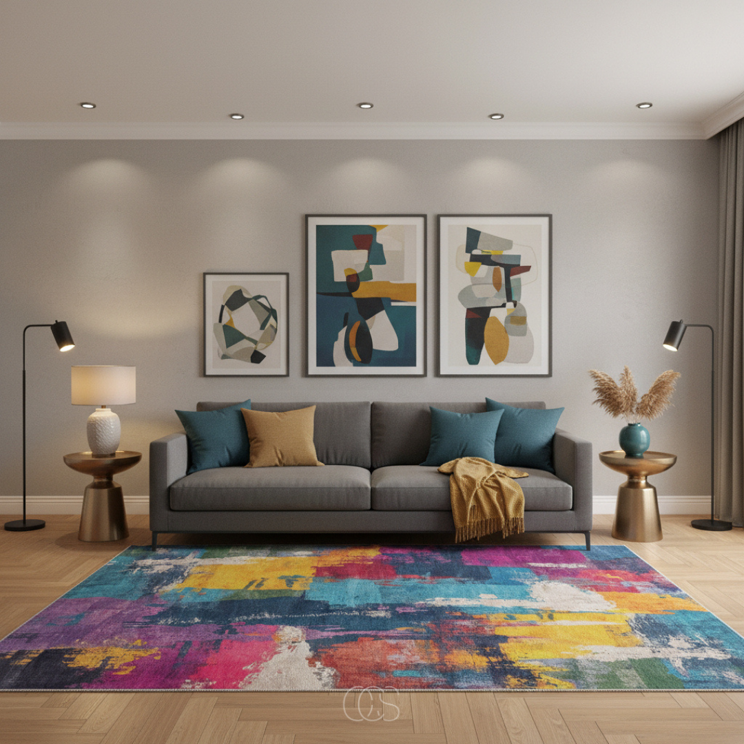 Vloerkleed Multicolor Abstract Patroon 200x230 cm Polyester Laagpolig Woonkamer Modern Design Scandinavisch