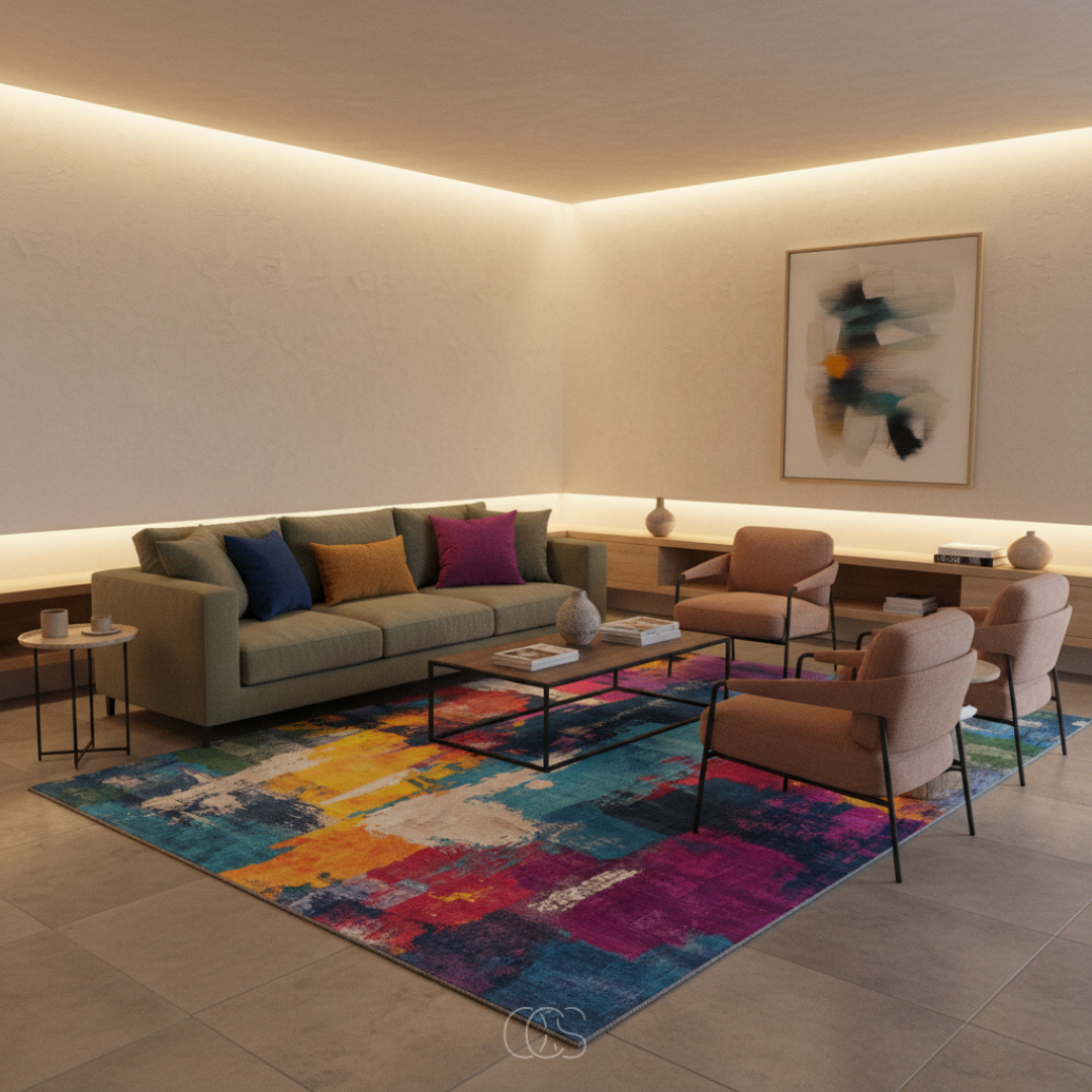 Vloerkleed Multicolor Abstract Patroon 200x230 cm Polyester Laagpolig Woonkamer Modern Design Scandinavisch