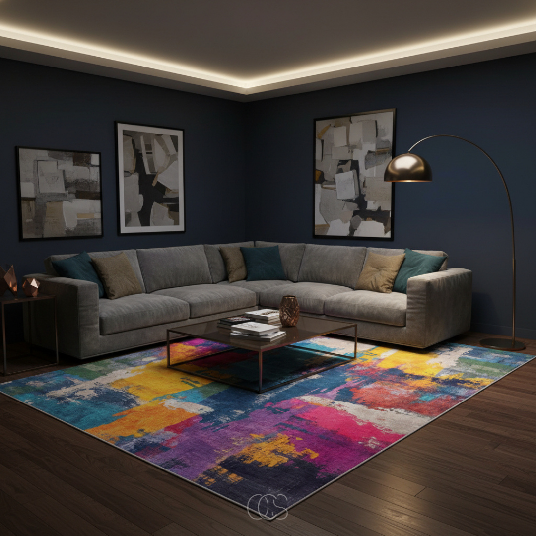 Vloerkleed Multicolor Abstract Patroon 200x230 cm Polyester Laagpolig Woonkamer Modern Design Scandinavisch