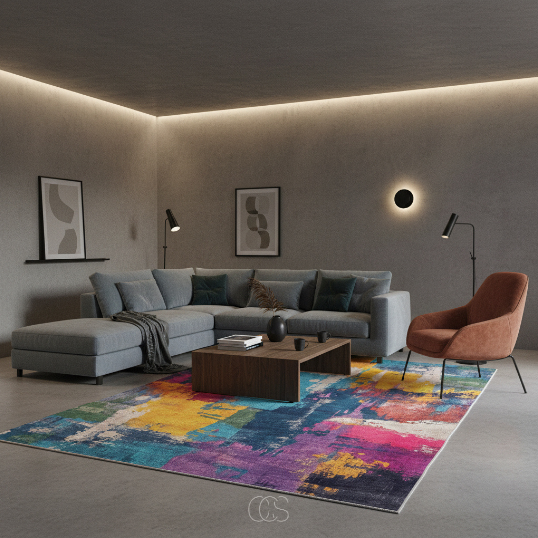Vloerkleed Multicolor Abstract Patroon 200x230 cm Polyester Laagpolig Woonkamer Modern Design Scandinavisch