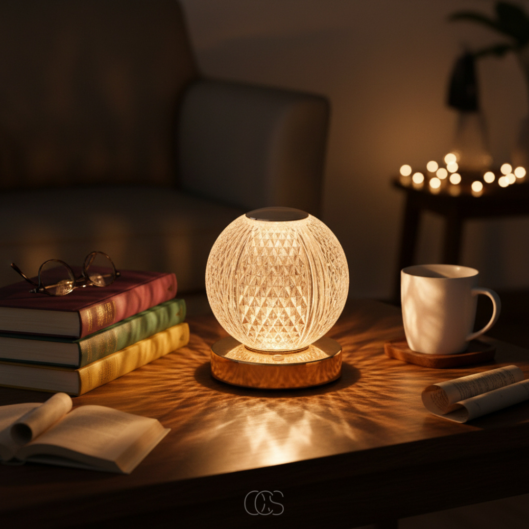 Bolvormige LED Tafellamp Kristal Design Draadloos Oplaadbaar Touch Dimbaar Sfeervol Woonkamer Sfeerverlichting