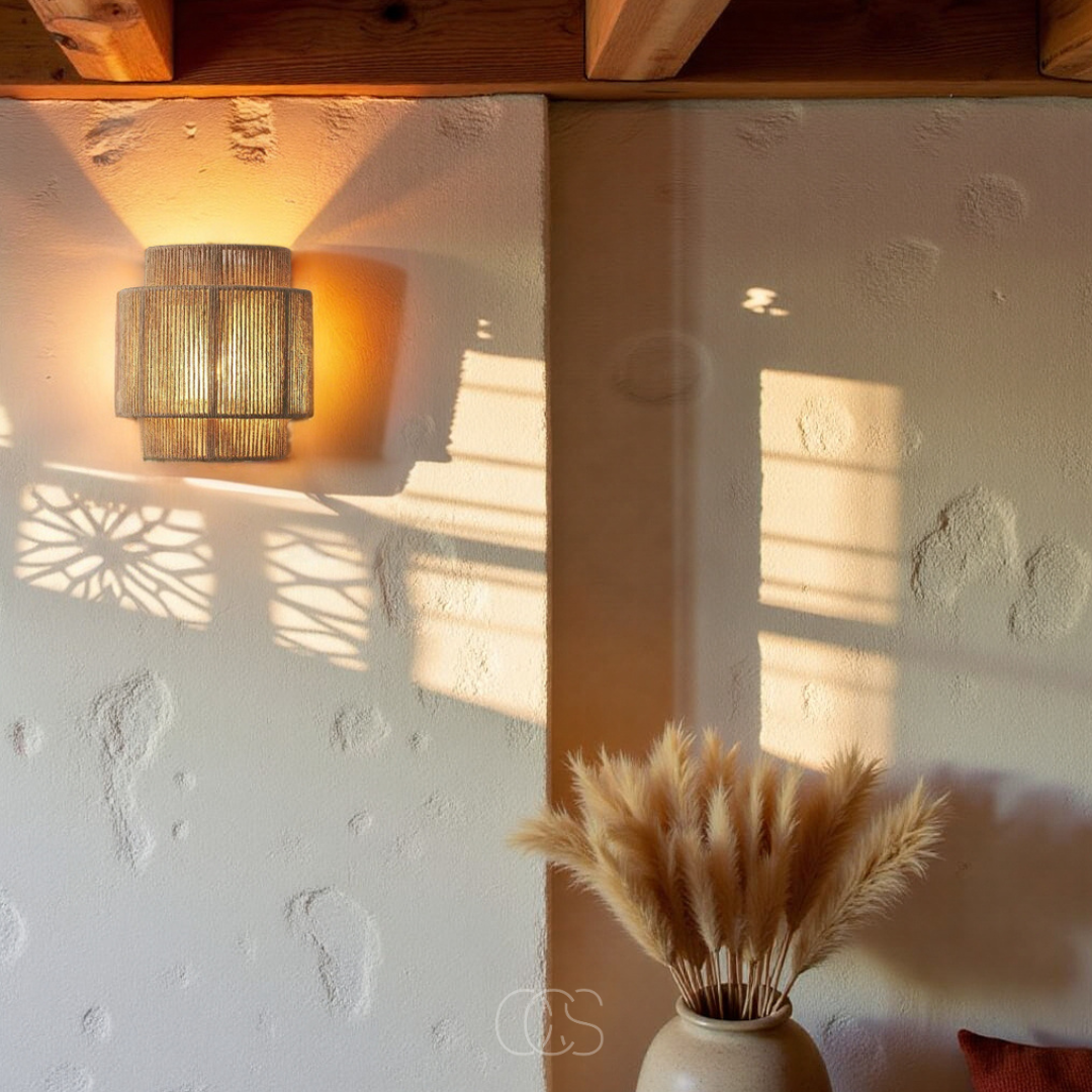Gevlochten Wandlamp Natuurlijk Riet 25cm Boho Sfeerlicht Warm Schaduwpatroon Woonkamer Slaapkamer Hal Interieur