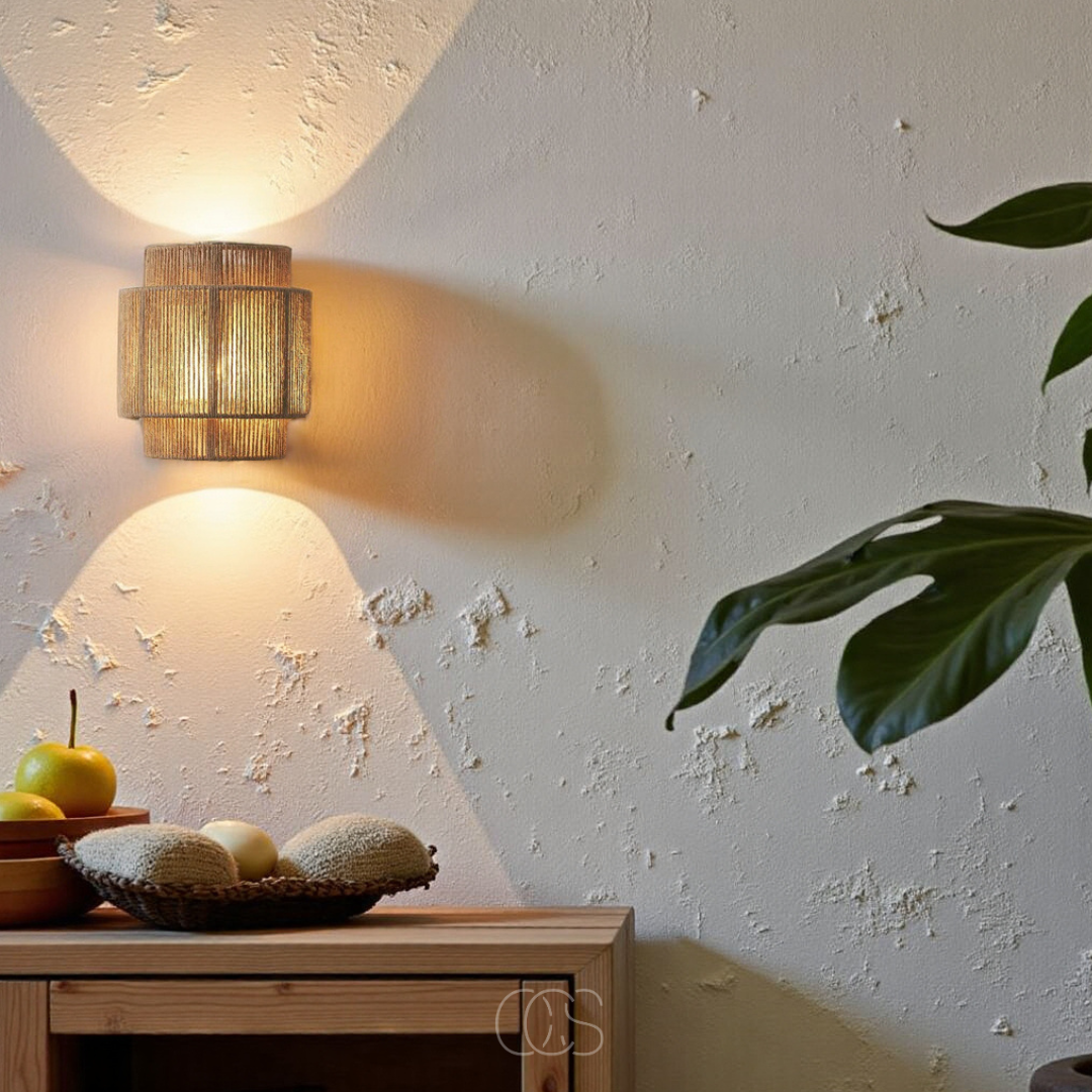 Gevlochten Wandlamp Natuurlijk Riet 25cm Boho Sfeerlicht Warm Schaduwpatroon Woonkamer Slaapkamer Hal Interieur