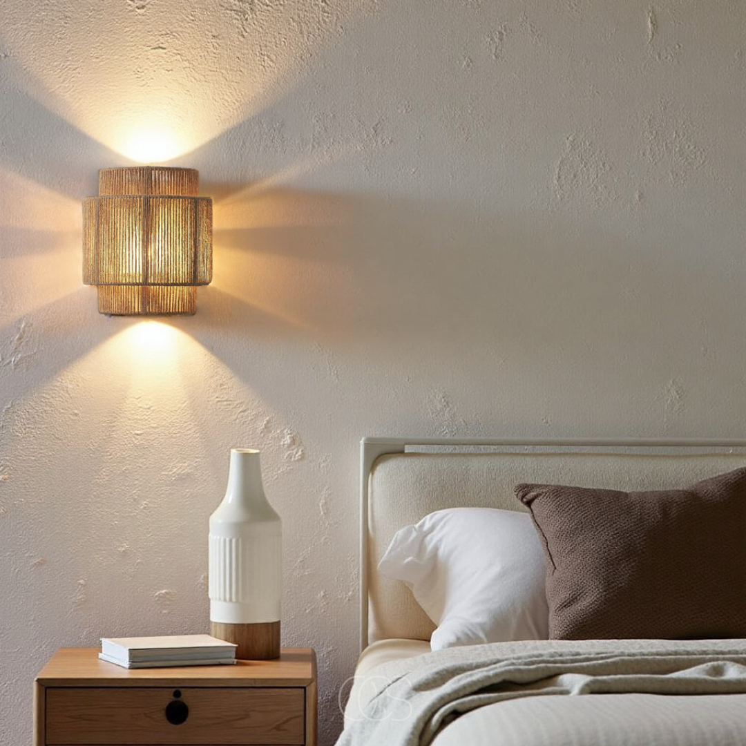 Gevlochten Wandlamp Natuurlijk Riet 25cm Boho Sfeerlicht Warm Schaduwpatroon Woonkamer Slaapkamer Hal Interieur