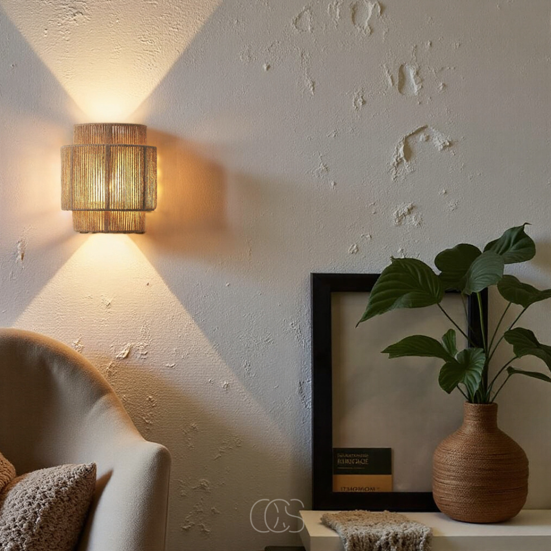 Gevlochten Wandlamp Natuurlijk Riet 25cm Boho Sfeerlicht Warm Schaduwpatroon Woonkamer Slaapkamer Hal Interieur