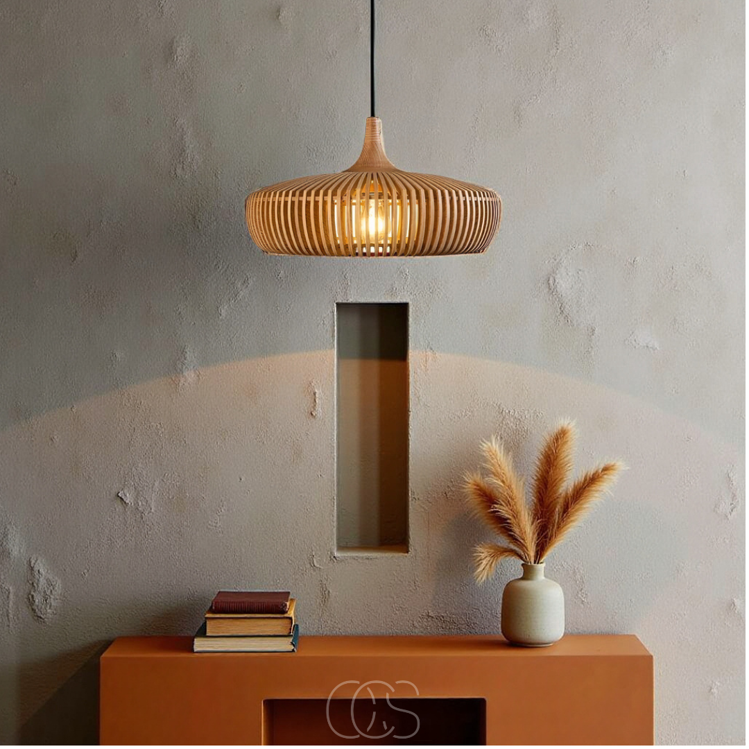 Houten Hanglamp Ø43cm Japandi Stijl Natuurlijk E27 Eettafel Woonkamer Slaapkamer Scandinavisch Design