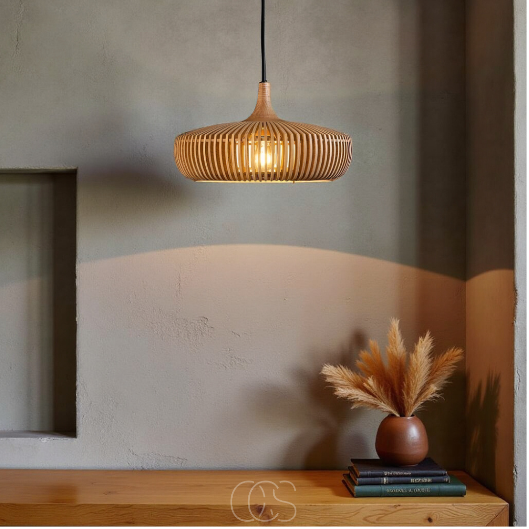 Houten Hanglamp Ø43cm Japandi Stijl Natuurlijk E27 Eettafel Woonkamer Slaapkamer Scandinavisch Design
