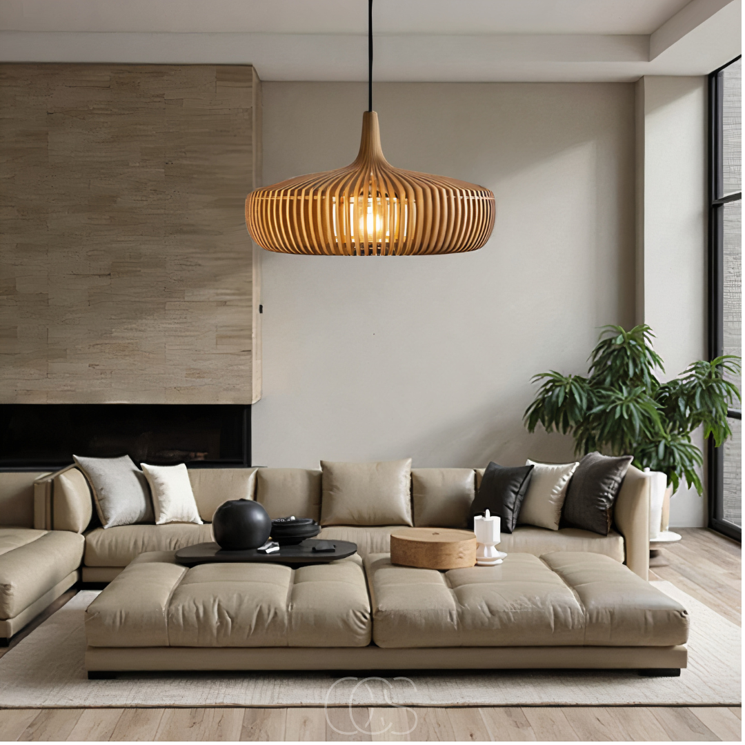 Houten Hanglamp Ø43cm Japandi Stijl Natuurlijk E27 Eettafel Woonkamer Slaapkamer Scandinavisch Design