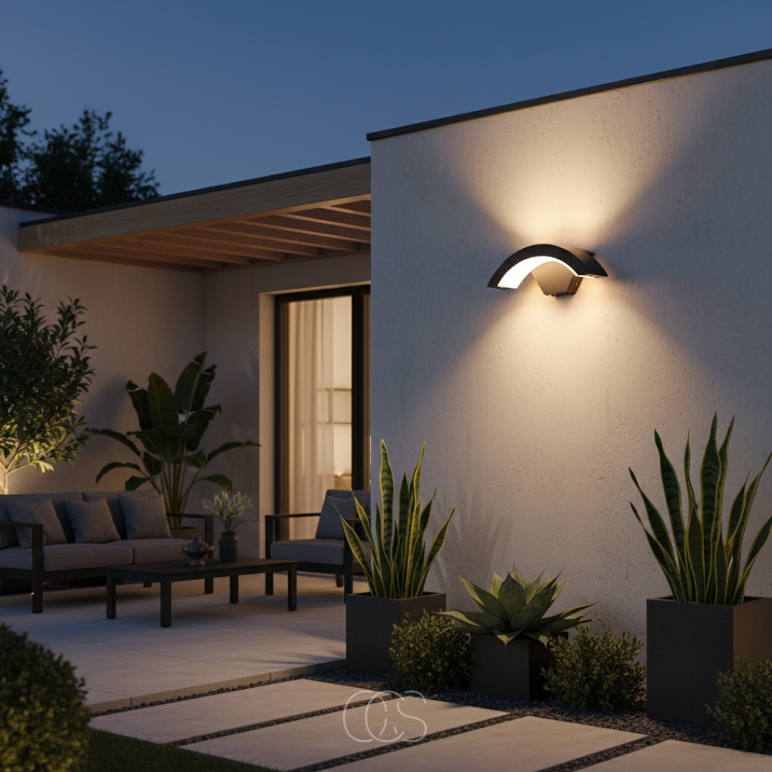 Buitenlamp met Bewegingssensor Zwart Halfrond Design IP65 Wandverlichting voor Gevel Voordeur Terras Tuin