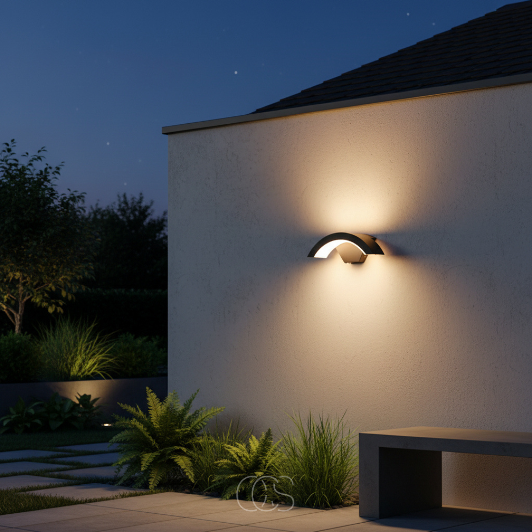 Buitenlamp met Bewegingssensor Zwart Halfrond Design IP65 Wandverlichting voor Gevel Voordeur Terras Tuin