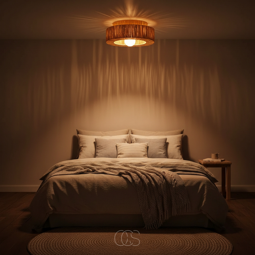 Plafondlamp Rotan Natuurlijk 45cm Hangende Lamp Scandinavisch Warm Licht Woonkamer Slaapkamer Hal Eetkamer
