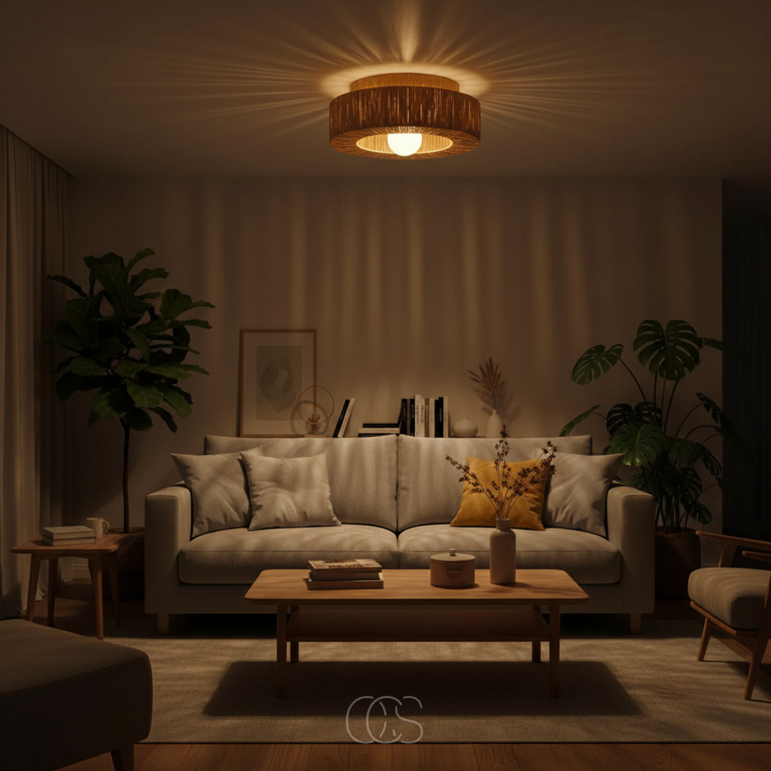 Plafondlamp Rotan Natuurlijk 45cm Hangende Lamp Scandinavisch Warm Licht Woonkamer Slaapkamer Hal Eetkamer