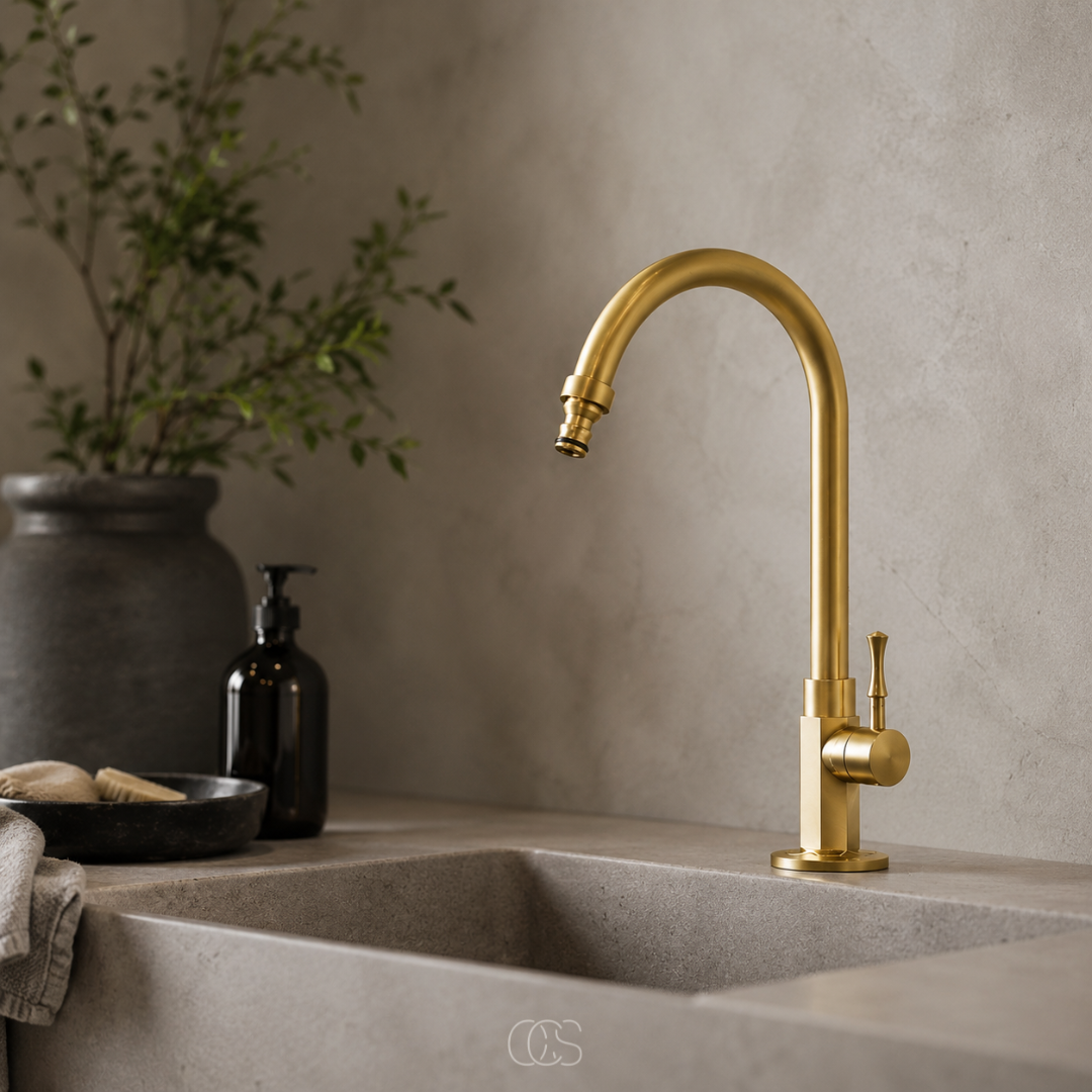 Vintage Kraan met Draaibare Uitloop Antiek Messing 30cm Keukenkraan Landelijk Klassiek Retro Stijl Warm Goud