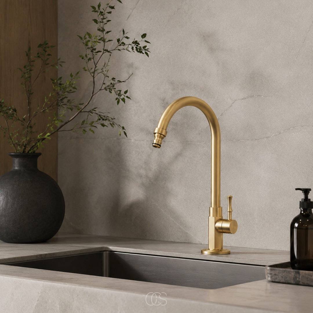 Vintage Kraan met Draaibare Uitloop Antiek Messing 30cm Keukenkraan Landelijk Klassiek Retro Stijl Warm Goud
