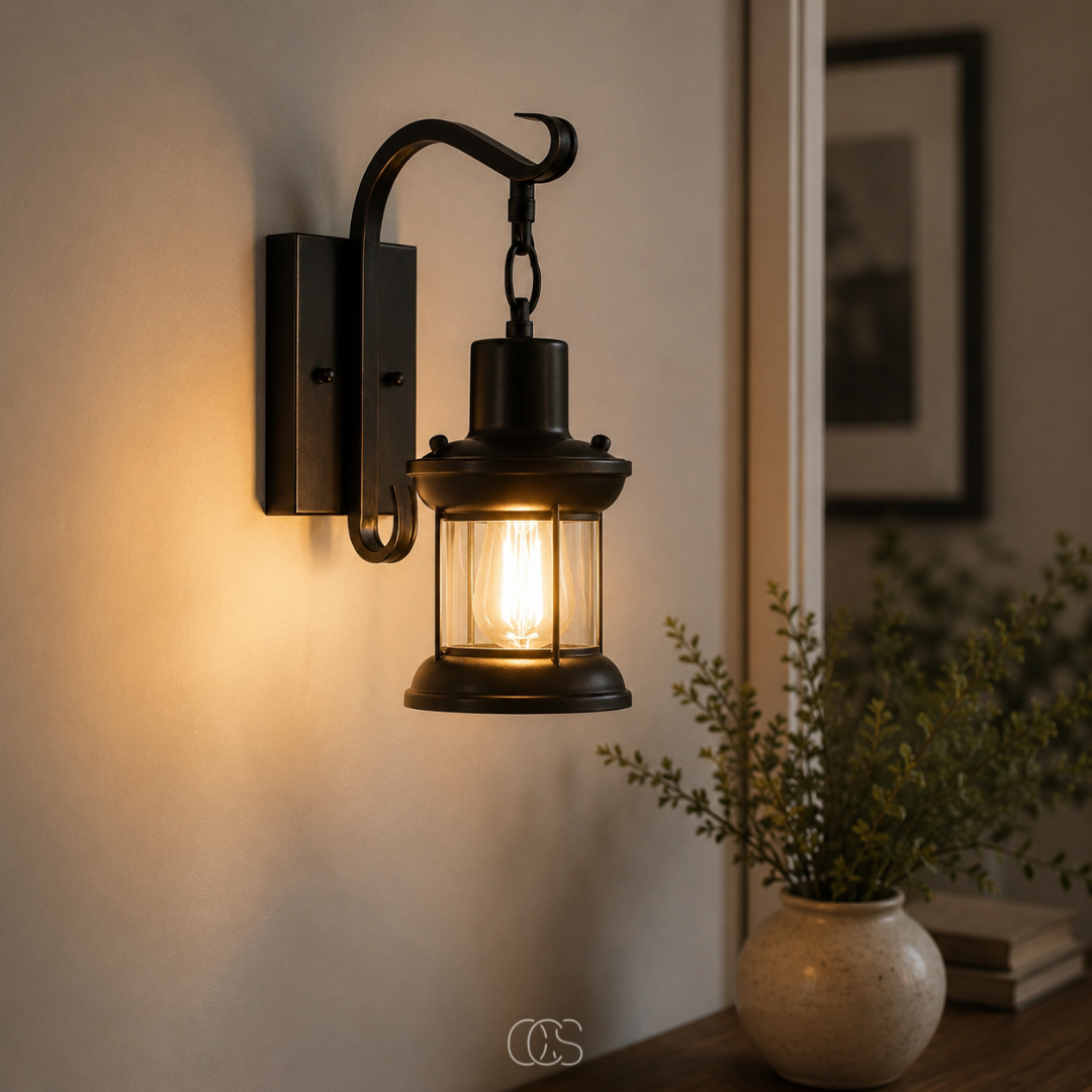 Vintage Wandlamp Metaal met Glazen Kap Zwart Brons Lantaarn E27 Industrieel Sfeervol Woonkamer 35x30cm