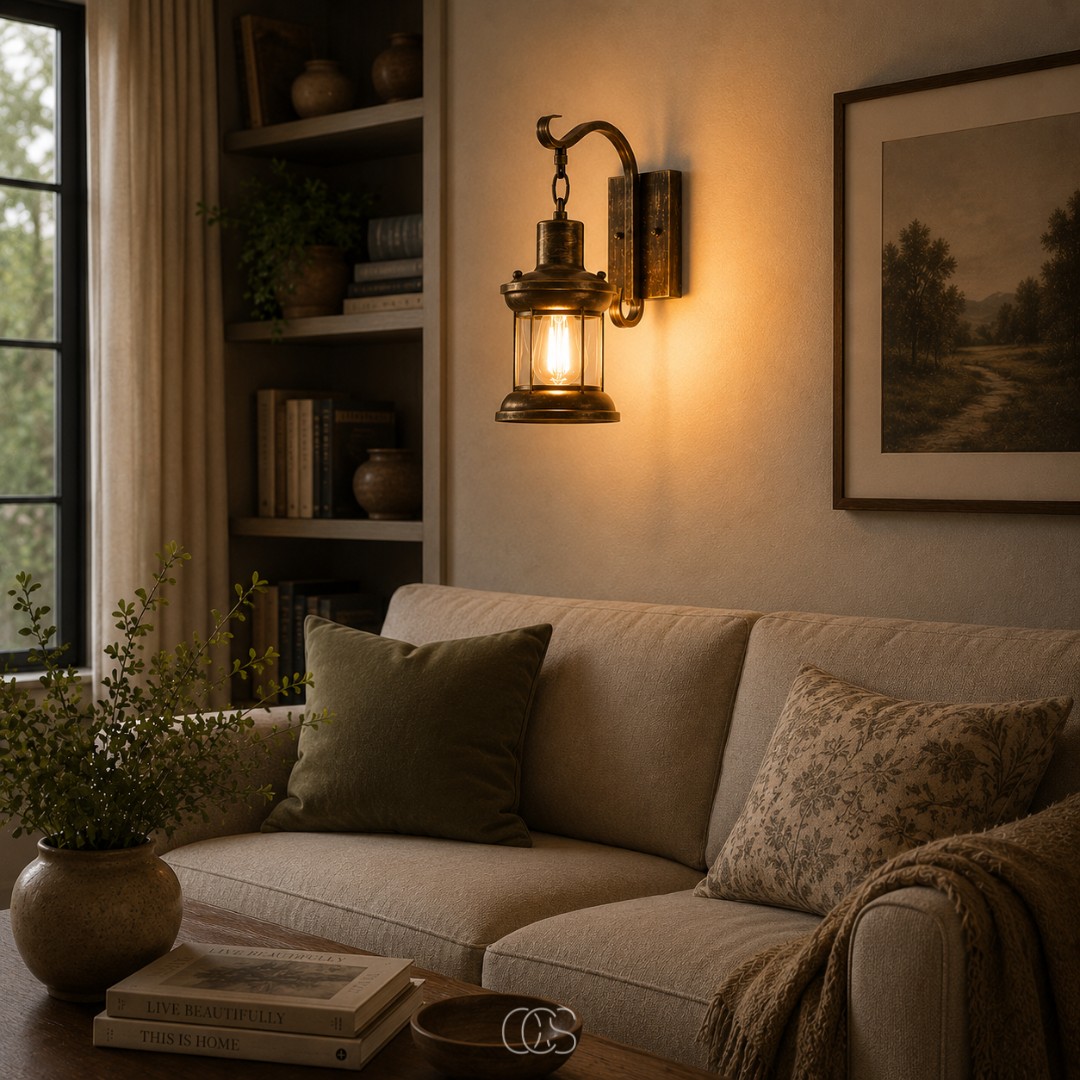 Vintage Wandlamp Metaal met Glazen Kap Zwart Brons Lantaarn E27 Industrieel Sfeervol Woonkamer 35x30cm