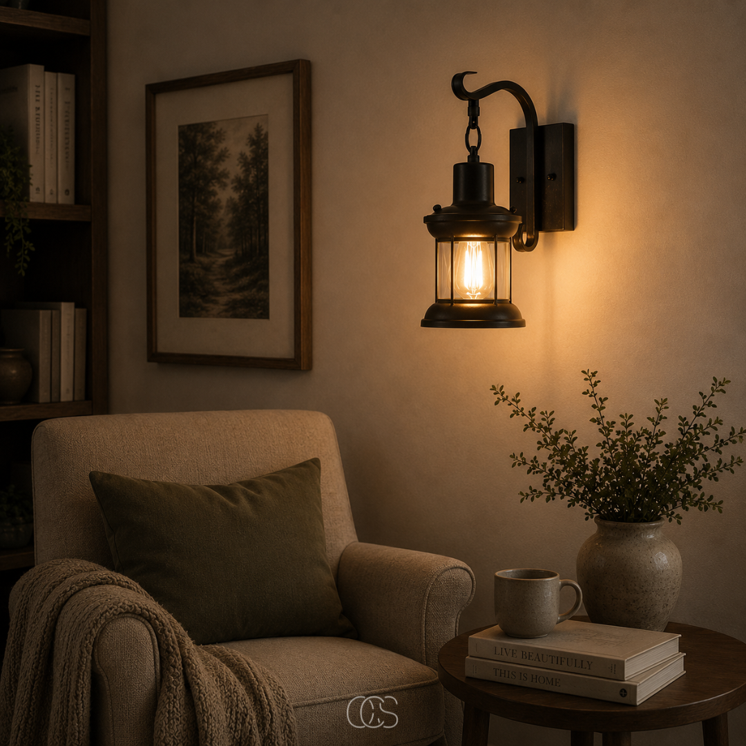 Vintage Wandlamp Metaal met Glazen Kap Zwart Brons Lantaarn E27 Industrieel Sfeervol Woonkamer 35x30cm