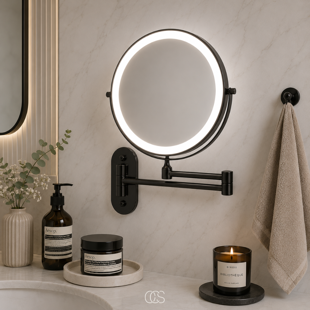 Oplaadbare LED Wandspiegel met Vergrotend Effect 3 Lichtstanden Draadloos 360° Draaibaar Badkamer Make-up 20cm