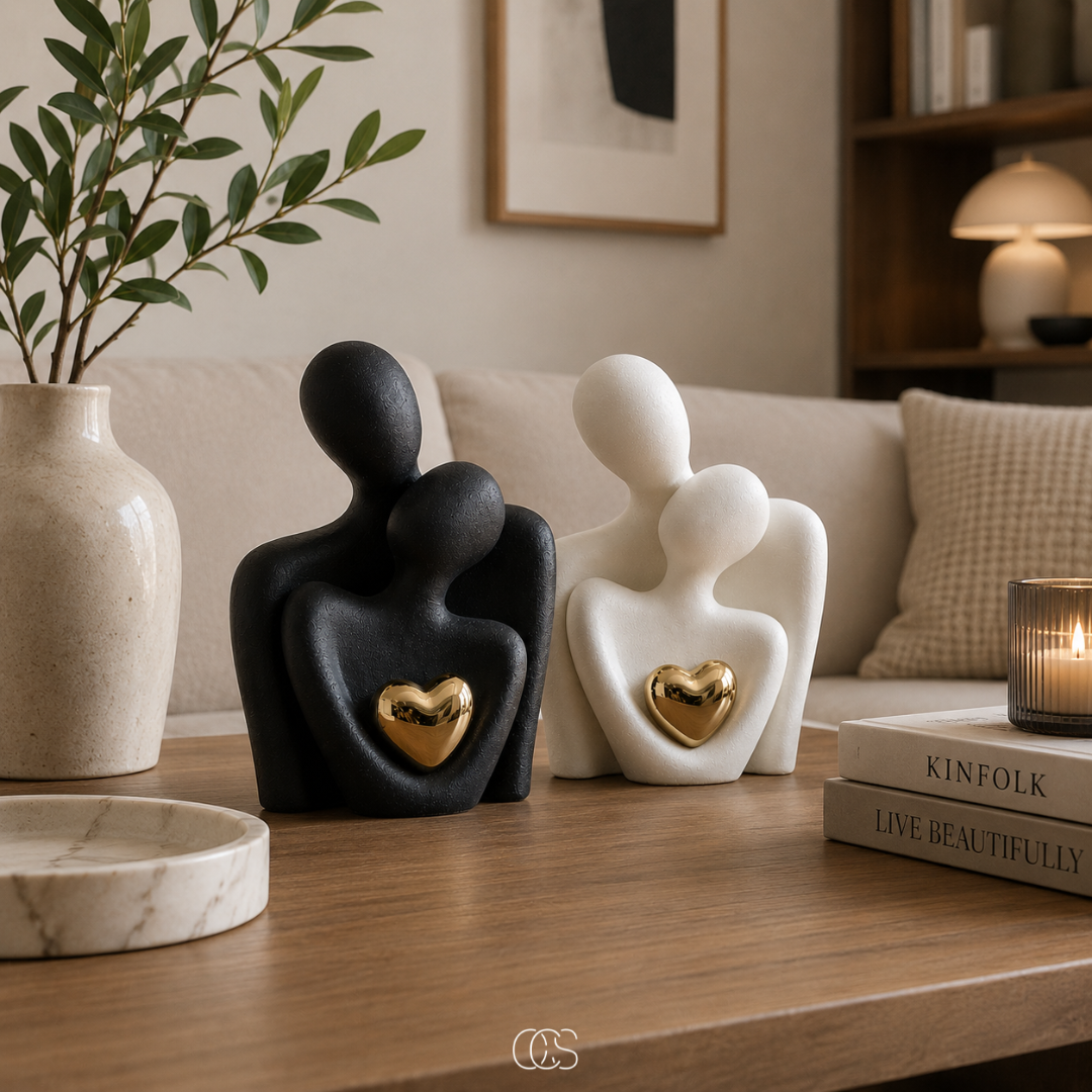 Keramisch Beeldje Stel Minimalistisch Zwart Wit Decoratie Woonkamer Slaapkamer Liefde Verbondenheid Modern