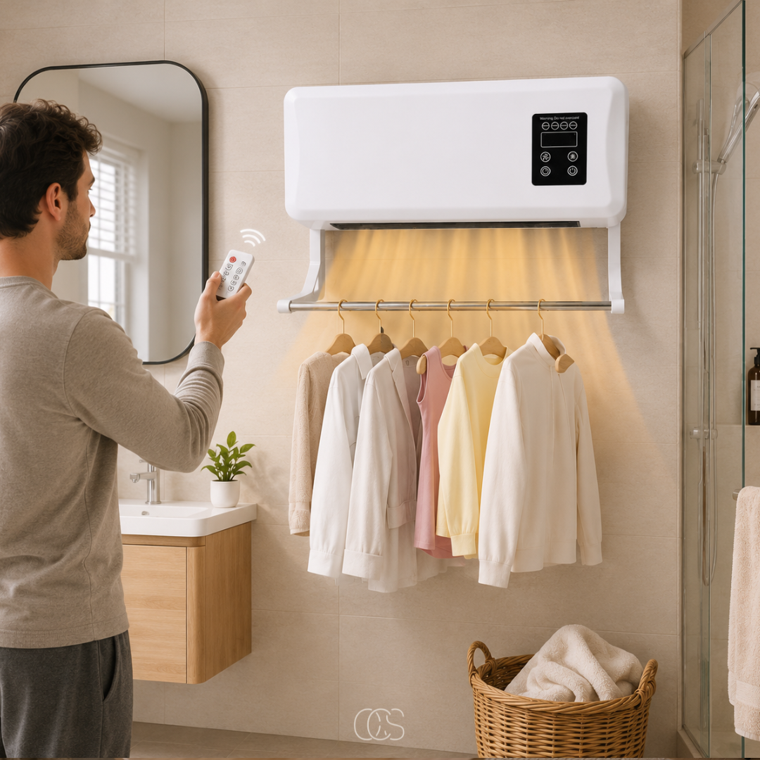 Wandventilator met Verwarming en Droogrek 1500W Wit Timer Afstandsbediening voor Badkamer en Slaapkamer