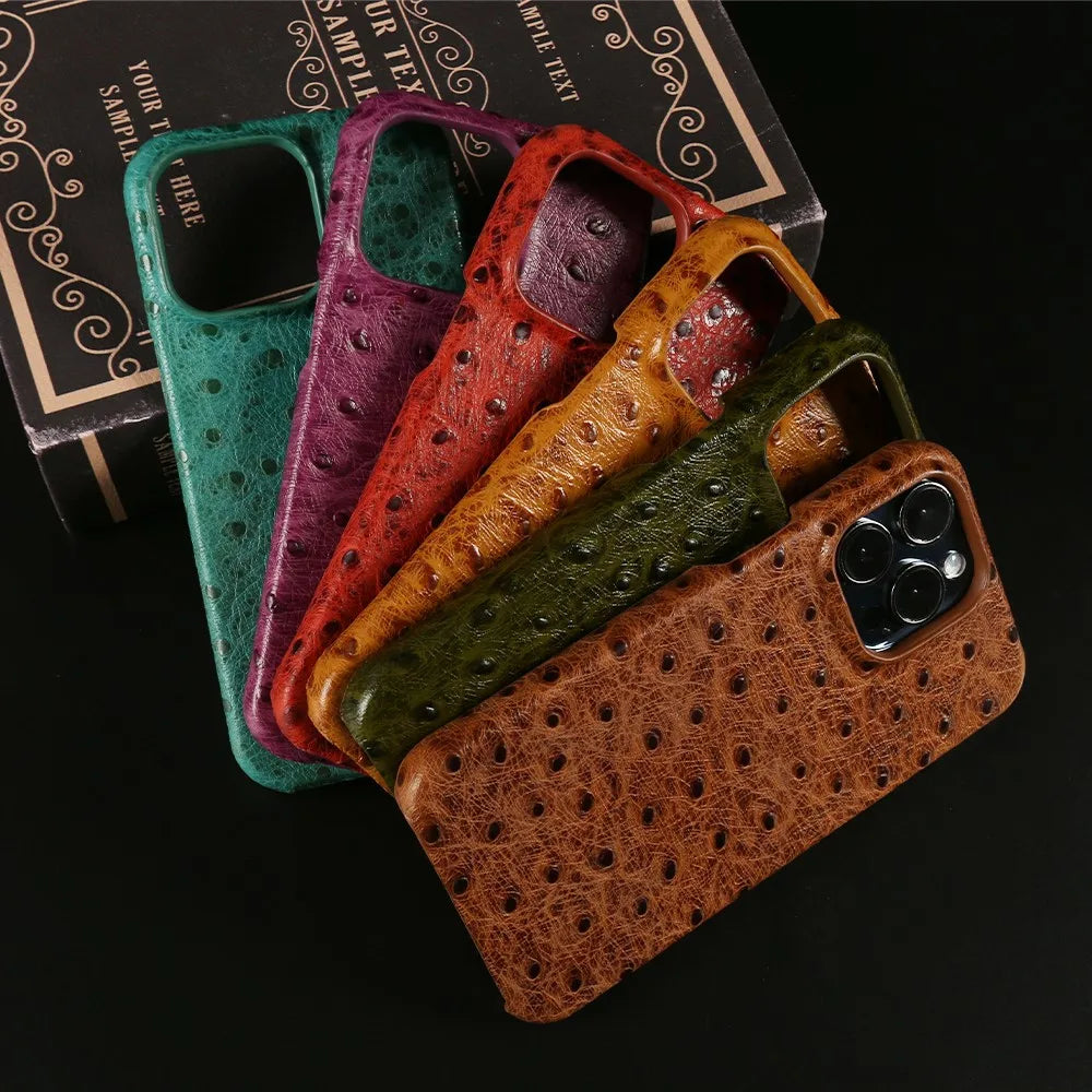 Telefoonhoesje Echt Struisvogeleer iPhone 14 15 16 17 Alle Modellen Schokdempend Luxe Premium Leer Bescherming