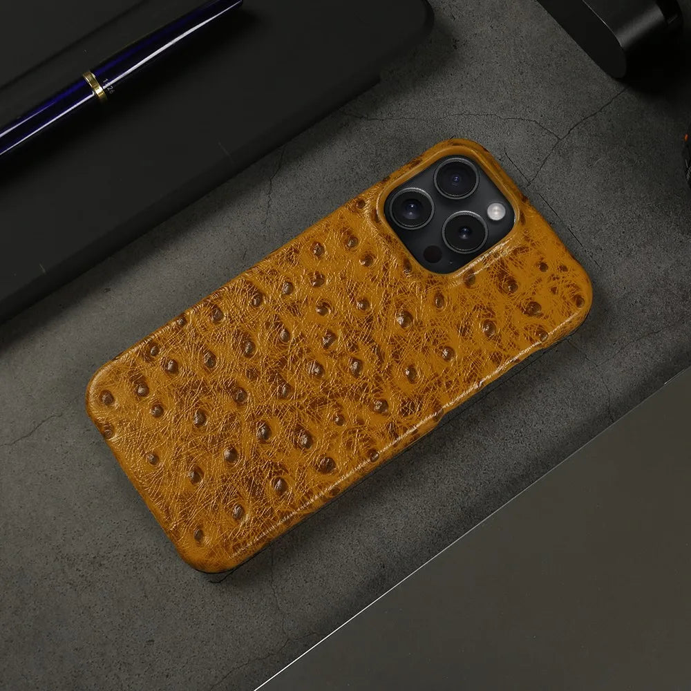 Telefoonhoesje Echt Struisvogeleer iPhone 14 15 16 17 Alle Modellen Schokdempend Luxe Premium Leer Bescherming