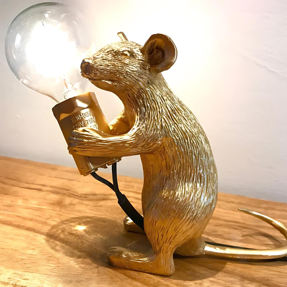 Design Muis Tafellamp | Decoratieve Tafellamp van Resin met Lichtbron – Goud of Wit
