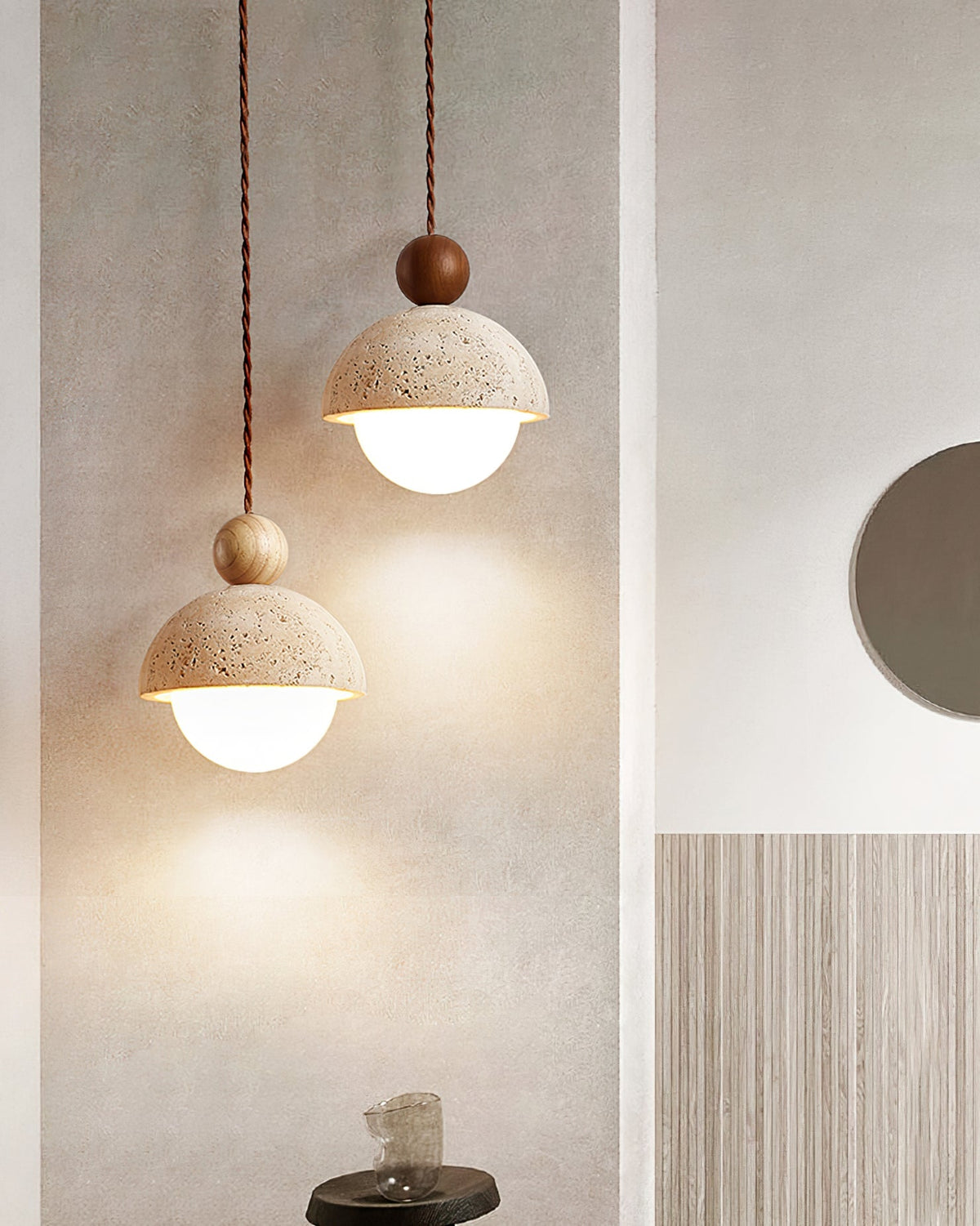 Design Hanglamp van Travertin en Glas - Moderne Verlichting met Warm Licht
