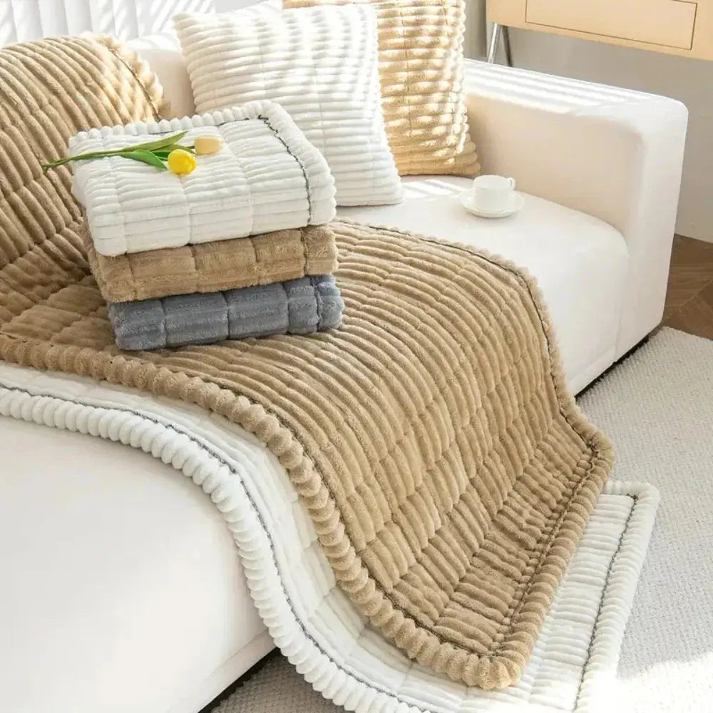 Elastische Jacquard Bankhoes met Ruches - Stretchfabric voor 3-Zits Bank en Fauteuil
