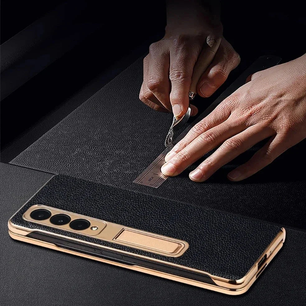Leren Telefoonhoes met Standaard voor Opvouwbare Telefoons - Beschermend Stijlvol Foldable Cover Accessoire
