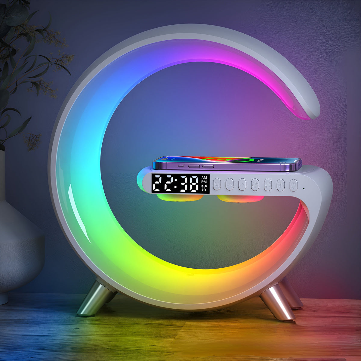 Multifunctionele Wekker met Bluetooth Speaker Draadloze Oplader LED Display 3-in-1 Nachtkastje Gadget