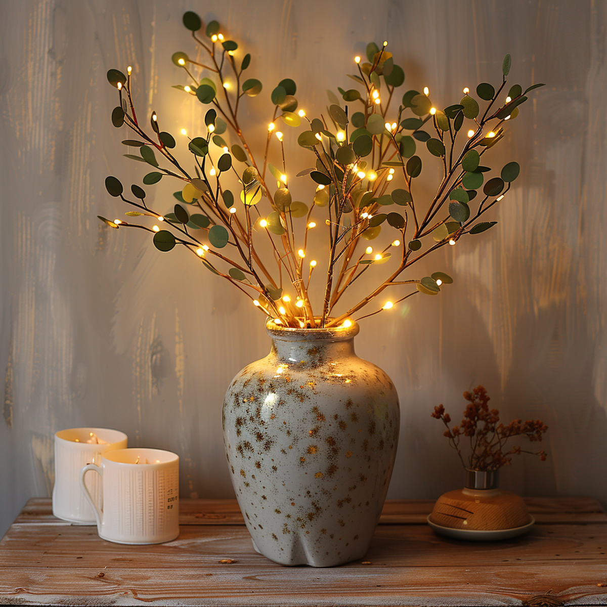 Verlichte Decoratietakken LED Olijfgroen 70cm Batterij Warm Licht voor Vaas en Tuin