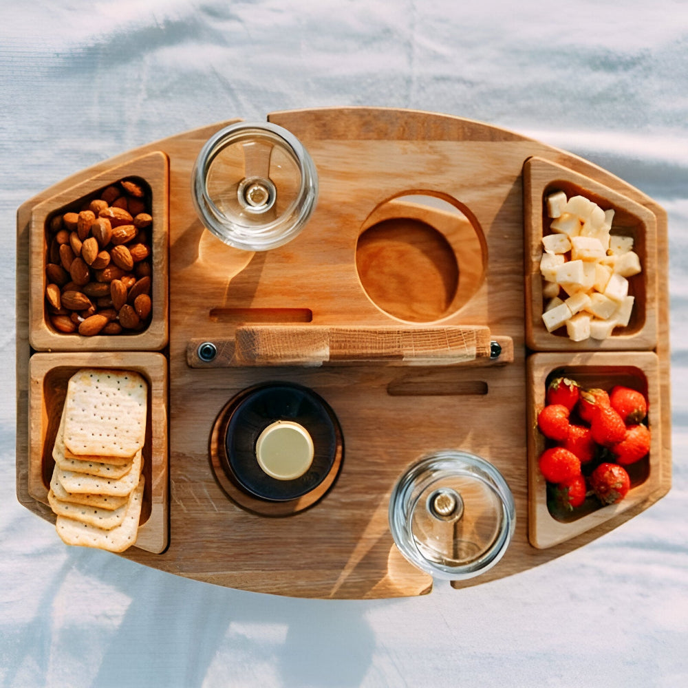 Picknicktafel Hout Met Wijnhouder Opvouwbaar Draagbaar 31x36x26cm