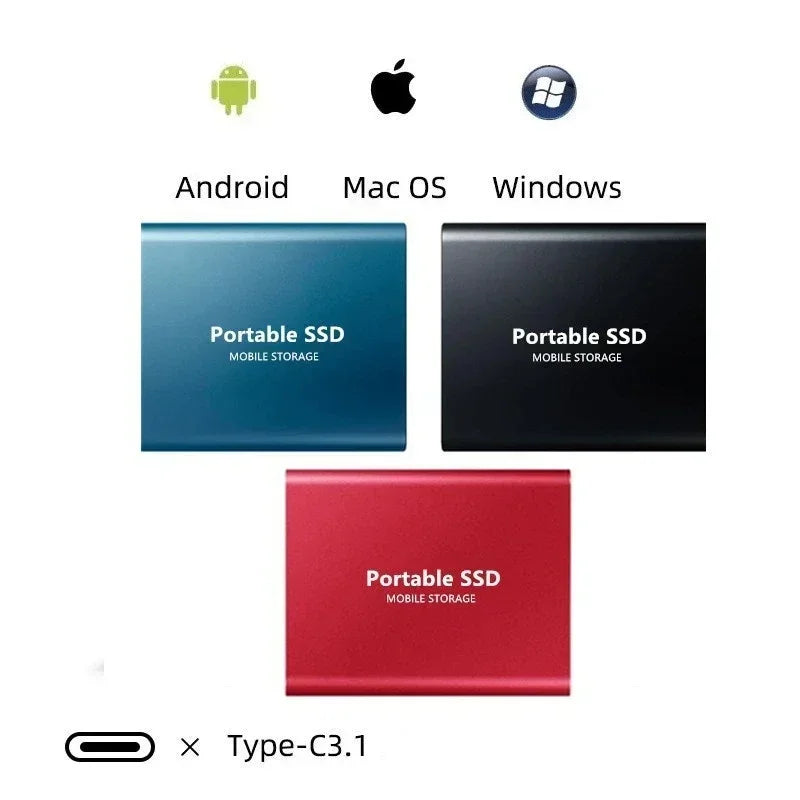 Externe SSD MacBook USB-C 3.1 Compact Plug and Play Zwart Blauw Rood Windows macOS Android