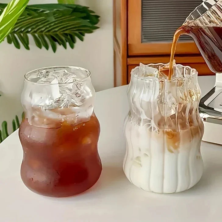 Hittebestendig Geribbeld Glas 4-delige Set - Dubbelwandig Drinkglas voor Warme en Koude Dranken - Eco-vriendelijk Borosilicaatglas 350ml