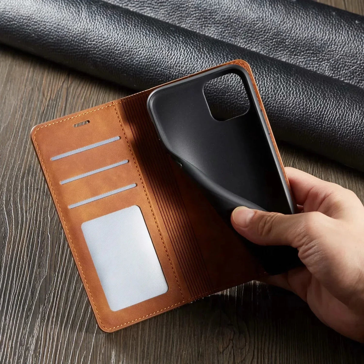 Magnetische iPhone Hoes met Leren Flip Cover Wallet Bescherming Portemonnee Kaarthouder Standaard Functie
