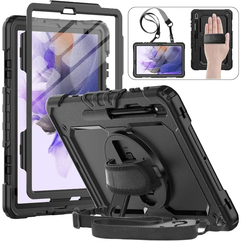 Robuuste Tablethoes Drielaags Roteerbare Handgreep Kickstand Schouderriem Stylus Houder Samsung Galaxy