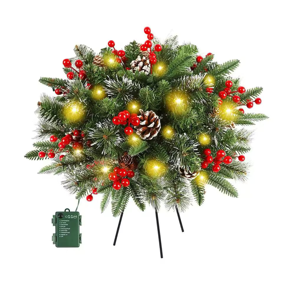 Verlichte Kerstkrans LED 50cm met Timer Batterij Dennenappels Besjes voor Binnen Buiten Deur Wanddecoratie