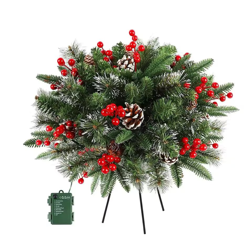 Verlichte Kerstkrans LED 50cm met Timer Batterij Dennenappels Besjes voor Binnen Buiten Deur Wanddecoratie