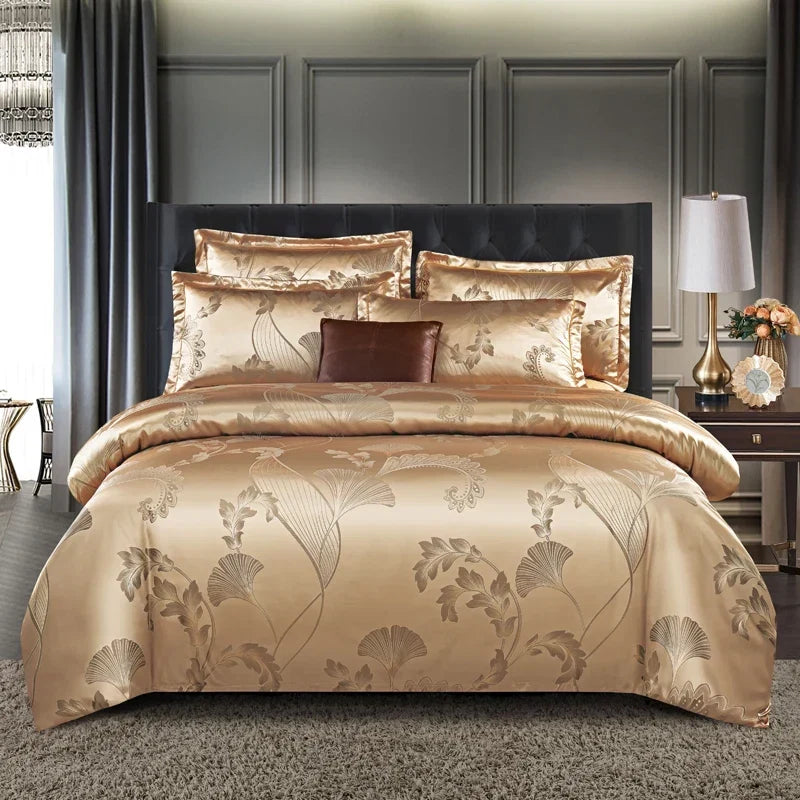 Satijnen Jacquard Dekbedovertrek Set 220x240 Tweepersoons Zomer Beddengoed Luxe Slaapkamer Dekbed Overtrekset