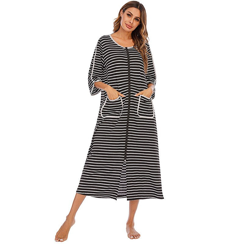Badjas met Capuchon en Rits Fleece Ochtendjas met Zakken Dames Lange Mouwen Homewear Zwangerschap Comfortabel