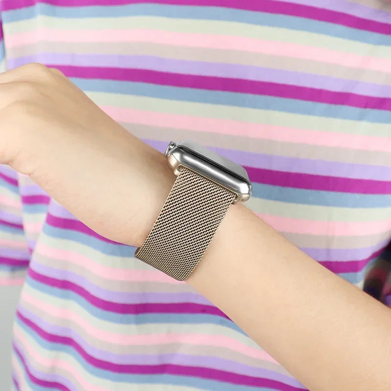 Milanese Mesh Horlogeband Roestvrij Staal Verstelbaar Magnetisch Slot Smartwatch 38-49mm Polsband Accessoire