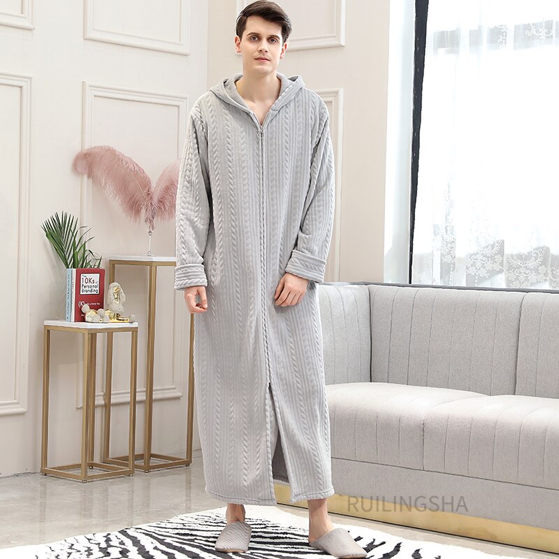Warme Badjas met Rits en Capuchon Fleece Ochtendjas Unisex Loungewear Winter Huisjas voor Heren Dames
