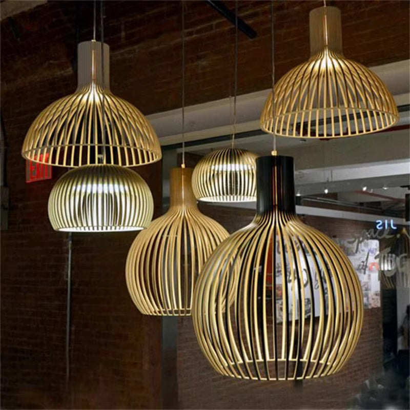 Organische Houten Hanglamp Bol Zwart met Houtstructuur 35cm 45cm