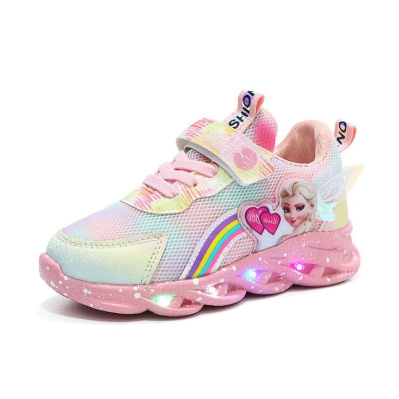 LED kinderschoenen glitter regenboog roze klittenband spelen wandelen lichtgevende sneakers meisjes