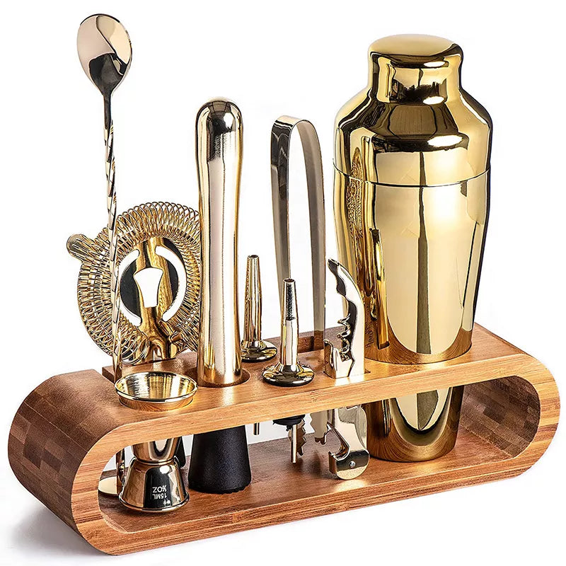 Professionele Barset 10-delig Metallic Cocktailshaker met Accessoires voor Thuisbar en Mixology
