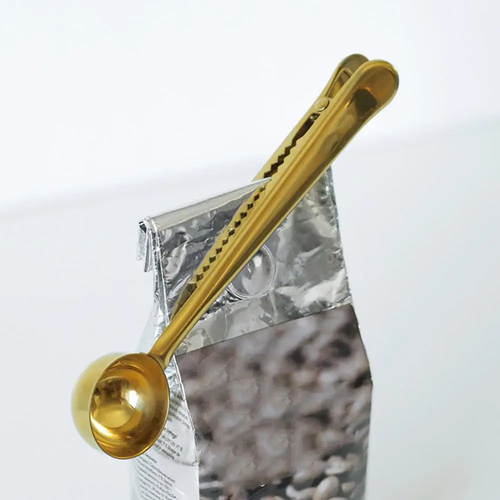 Koffielepel met Clipfunctie - RVS Maatlepel & Zaksluitclip voor Koffie en Thee